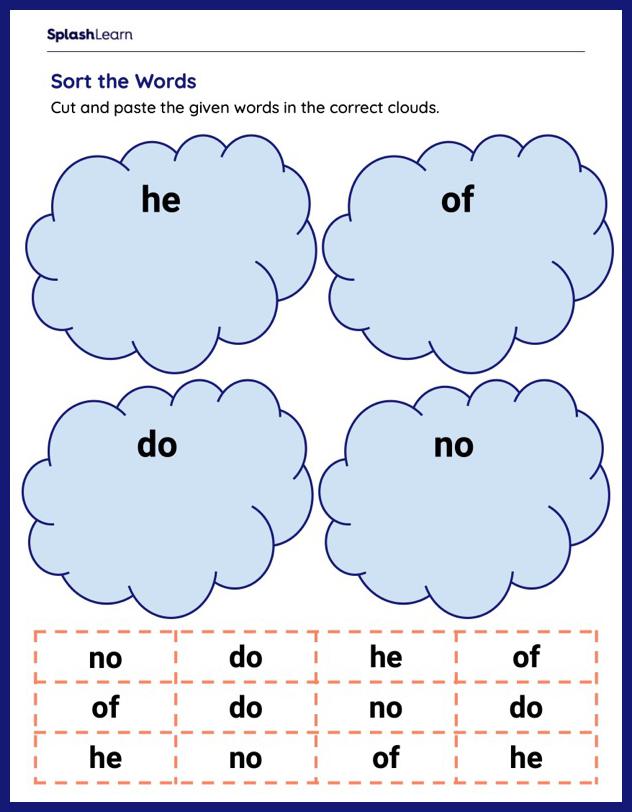 sight words worksheets for kids online splashlearn