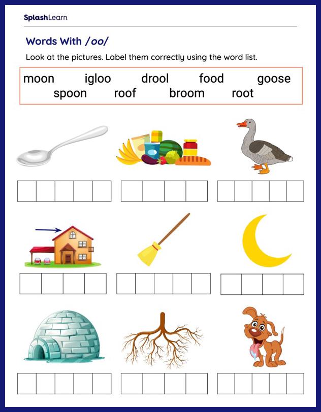 words with oo worksheets for kids online splashlearn