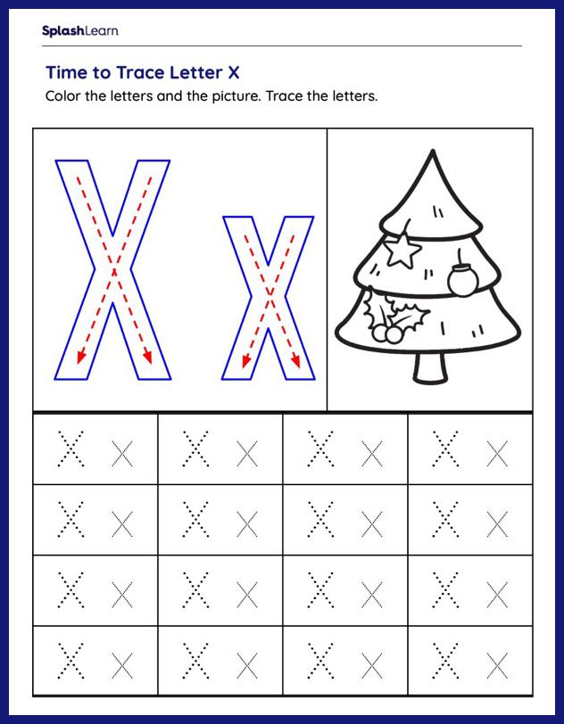 time to trace letter x ela worksheets splashlearn