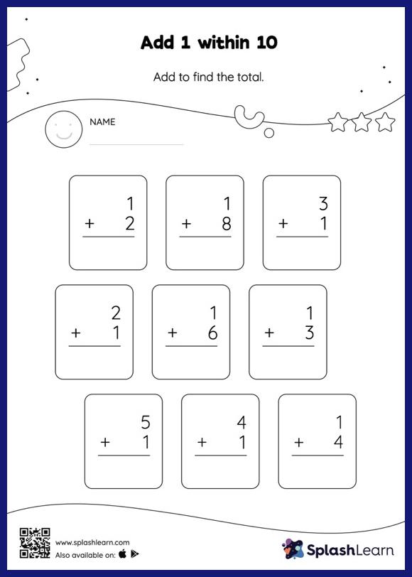 add 1 within 10 vertical addition math worksheets splashlearn
