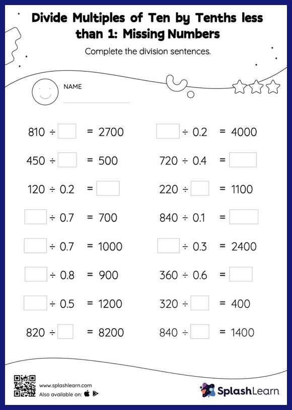 divide whole numbers by decimals worksheets for kids online splashlearn
