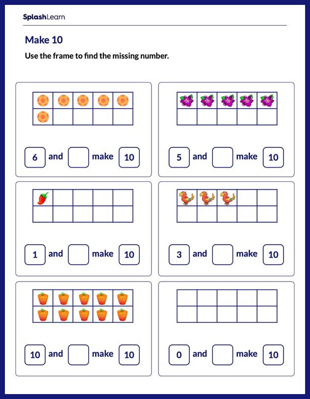 find the missing number using 10 frames math worksheets splashlearn