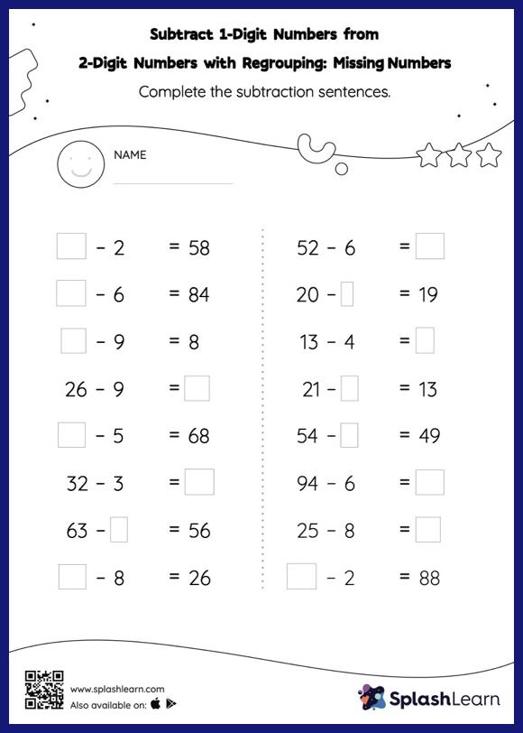 subtraction worksheets for 1st graders online splashlearn