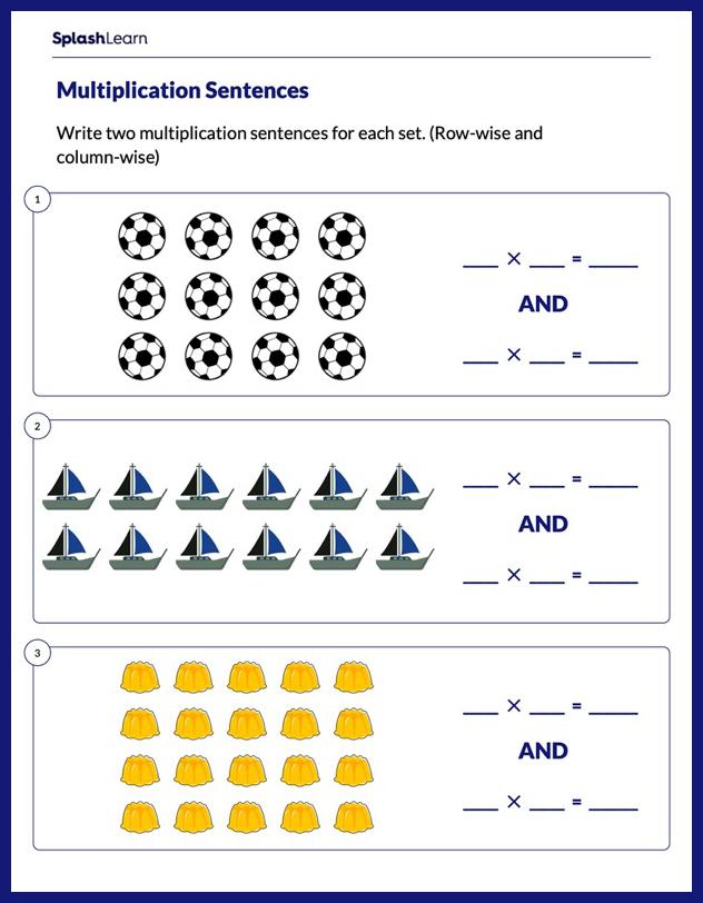 write multiplication sentences math worksheets splashlearn