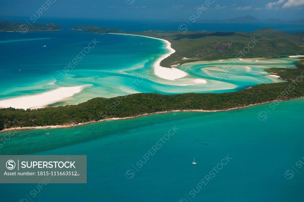 Photo Stretching for over 7 kilometres along the eastern side of whitsunday island is whitehaven beach. Aerial View Of Whitehaven Beach Whitsunday Islands Queensland Australia Stock Photo 1815 111663512 Superstock