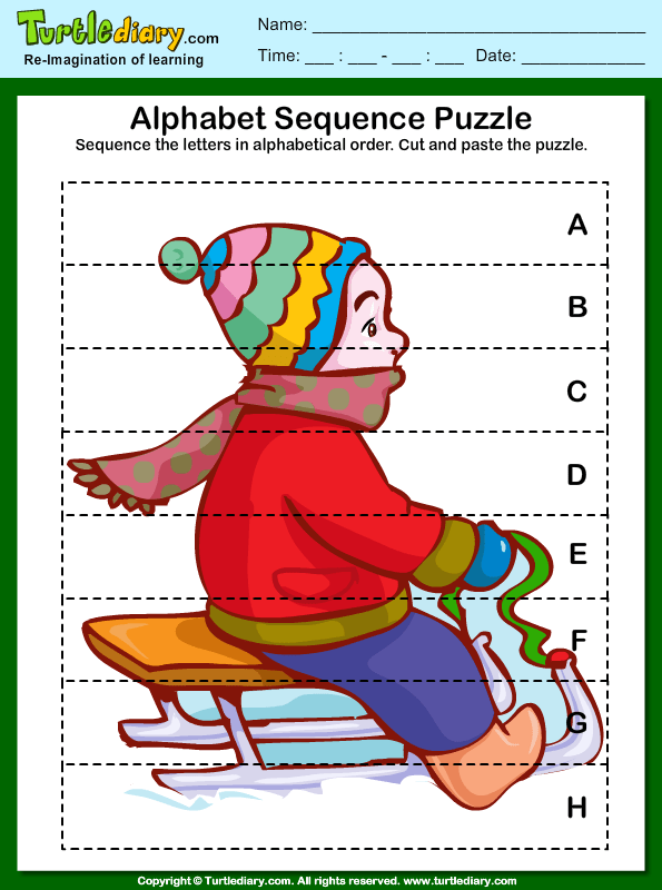 alphabet sequencing puzzle worksheet turtle diary