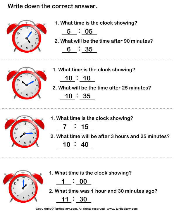 read clocks and write the time worksheet turtle diary