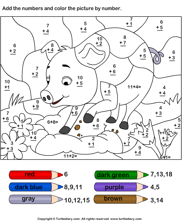 color by adding numbers 10 worksheet turtlediarycom