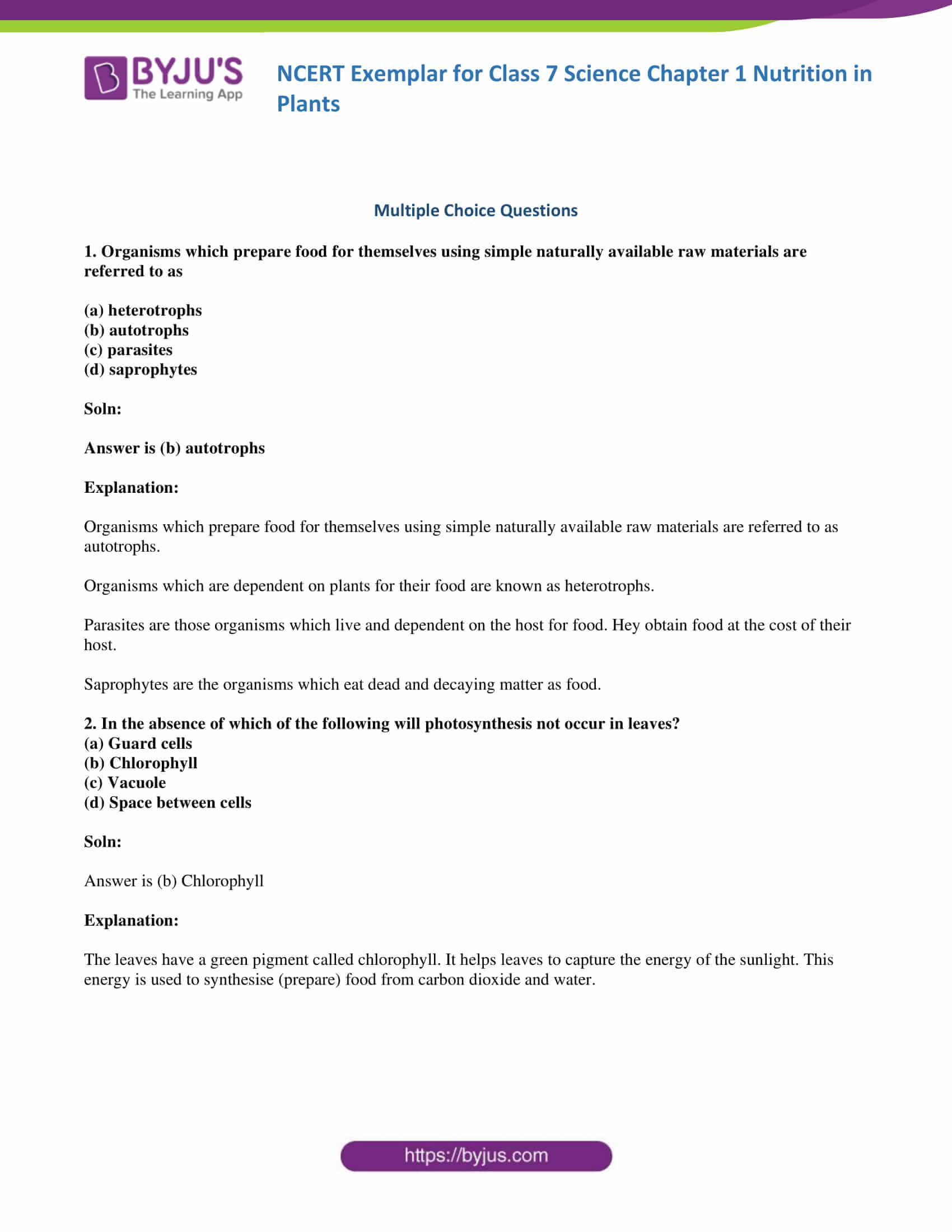 Learn vocabulary, terms, and more with flashcards, games, and other study tools. Ncert Exemplar Solutions For Class 7 Science Chapter 1 Nutrition In Plants