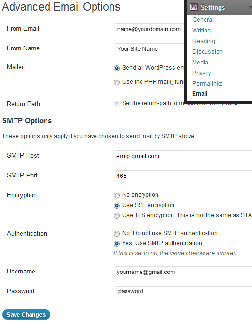 You can select which users will receive individual or group messages by visiting the . WP SMTP Mail Screenshot