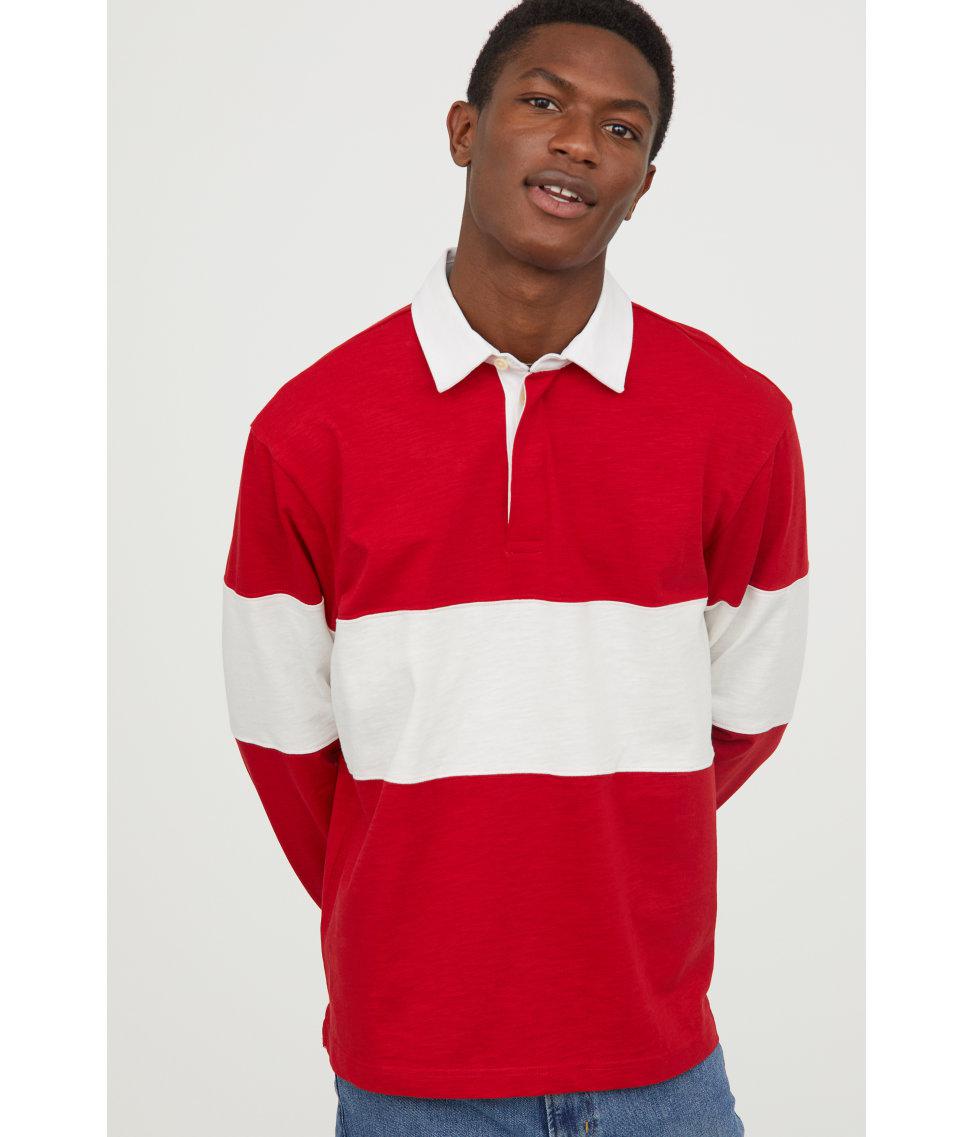 Rugby Shirt : H&M Cotton Rugby Shirt in Red/Striped (Red) for Men - Lyst