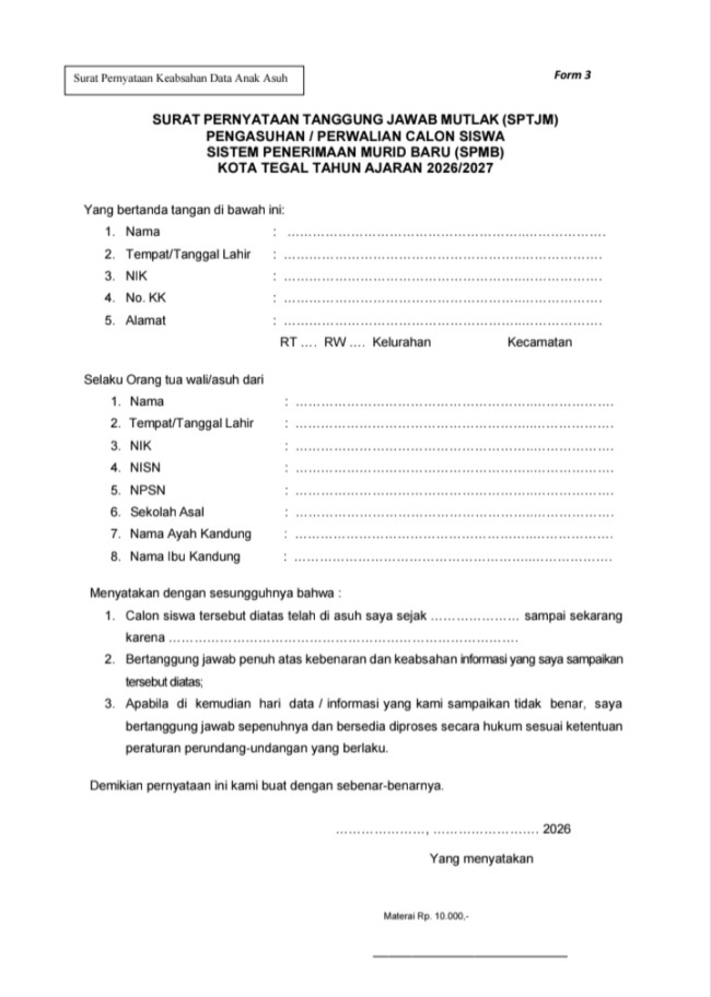 Jangan Sampai Salah, Ini 5 Link Download SPTJM SPMB 2026 untuk Verifikasi Akun