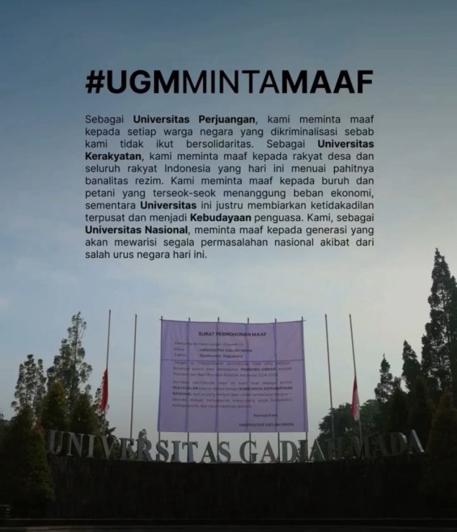 Heboh Spanduk Permohonan Maaf di Gerbang UGM, Isinya Singgung Prabowo-Gibran