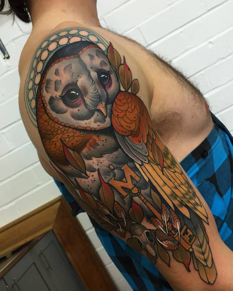 Neotraditional Barn Owl Tattoo On The Right Upper Arm 1000_x_800_jpg