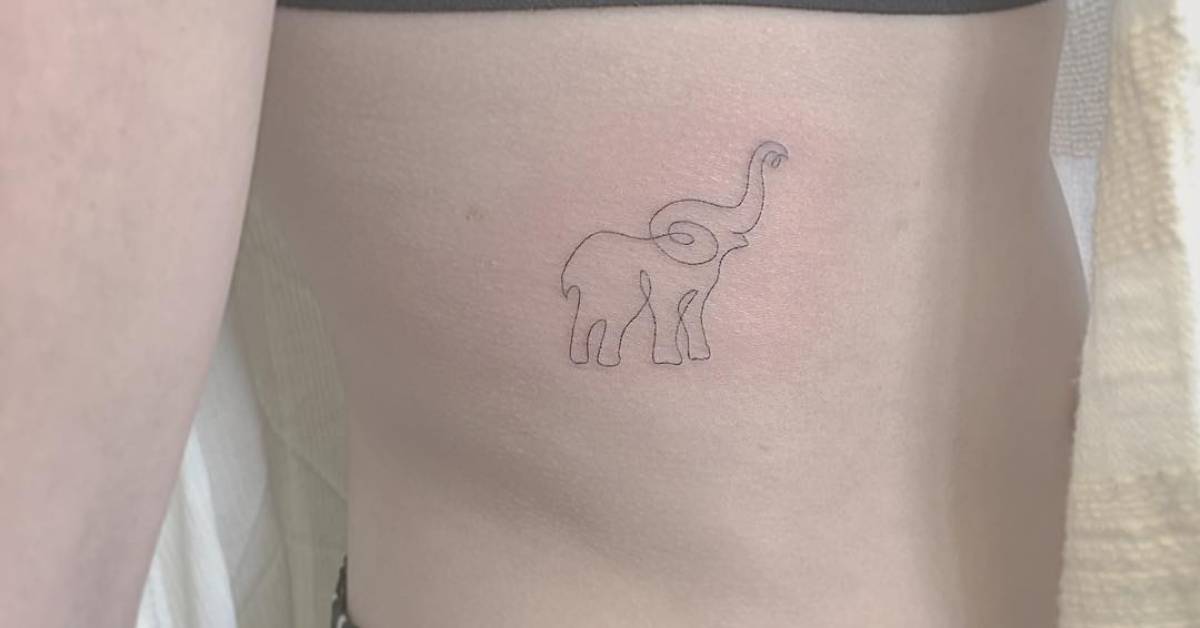 Different tattoo designs and ideas might be appealing to different people based on what makes them unique. Single line elephant tattoo on the right ribcage.