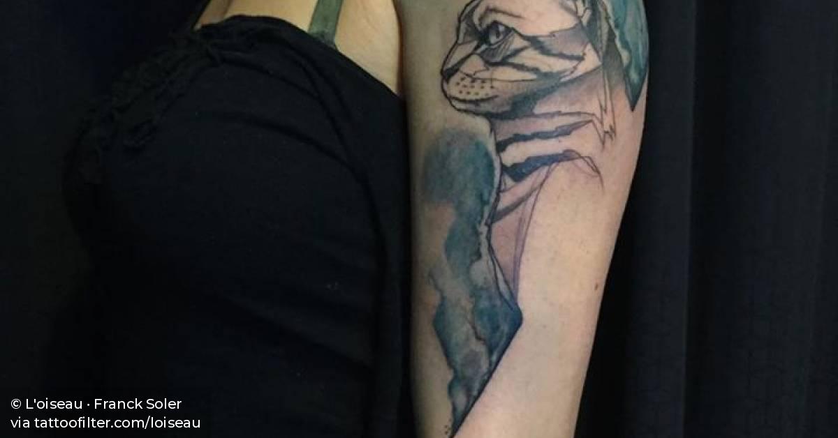 Sketch Work Style Cat Tattoo On The Left Upper Arm. 628_x_1200_jpg