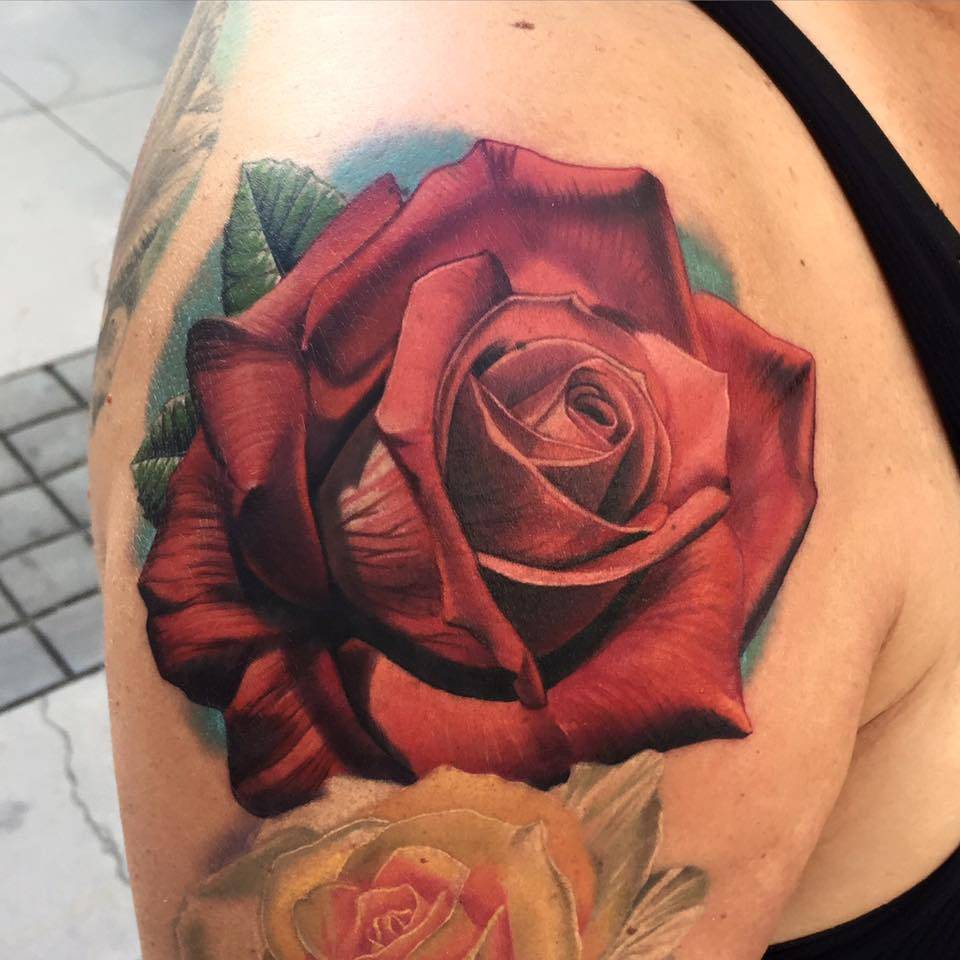 Realistic Red Rose Tattoo On The Right Shoulder. 960_x_960_jpg