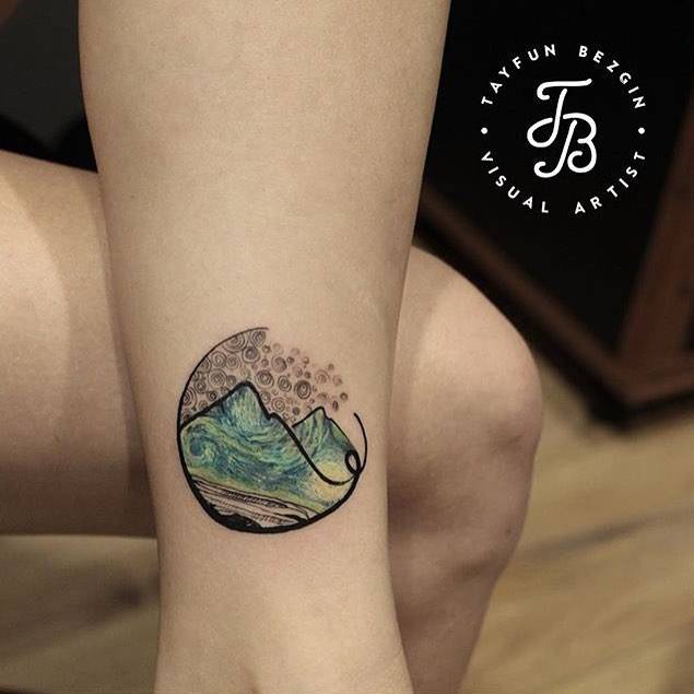 Graphic Mountain Tattoo On The Left Inner Ankle. 635_x_635_jpg
