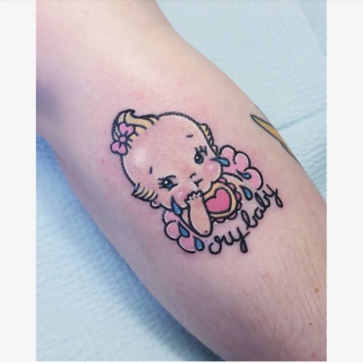 Kawaii Style Cry Baby Tattoo On The Calf. 720_x_717_jpg