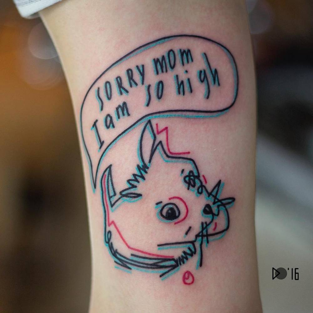 Pop Art Style Tattoo Of A Cat Saying "Sorry Mom, I Am 1000_x_1000_jpg