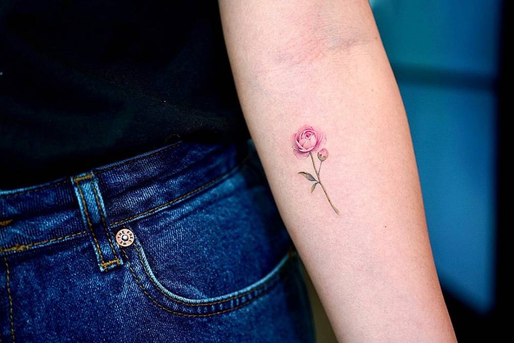 Small Pink Peony Tattoo On The Inner Forearm. 668_x_1000_jpg
