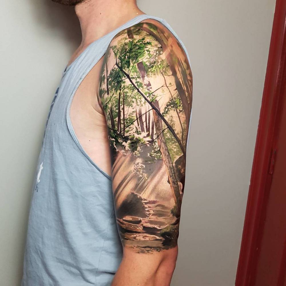Realistic Forest Tattoo On The Left Upper Arm. 1000_x_1000_jpg