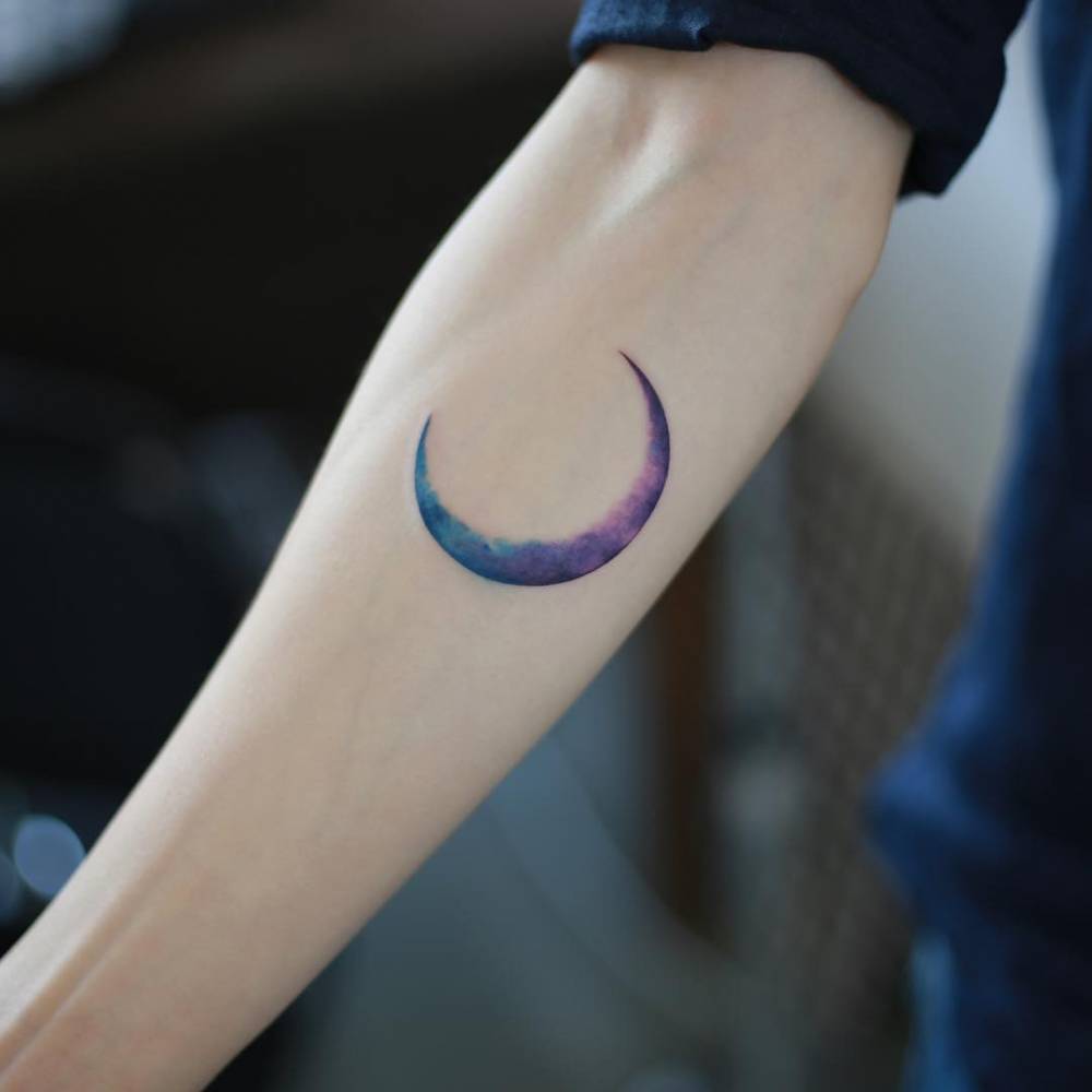 Color Crescent Moon Tattoo On The Right Inner Forearm. 1000_x_1000_jpg