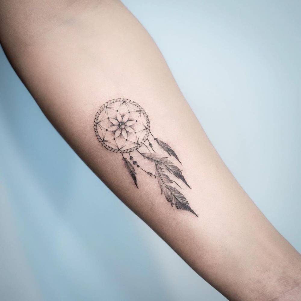 Fine Line Dreamcatcher Tattoo On The Inner Forearm. 1000_x_1000_jpg
