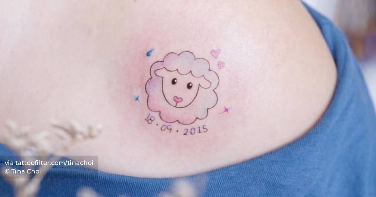 Minimalist Watercolor Sheep Tattoo On The Shoulder. 628_x_1200_jpg
