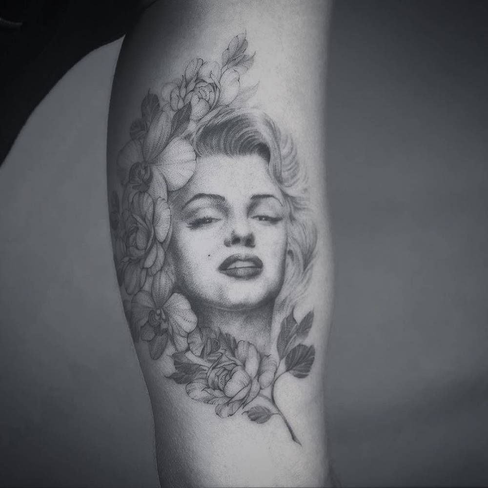 Black And Grey Marilyn Monroe Portrait Tattoo On The 1000_x_1000_jpg
