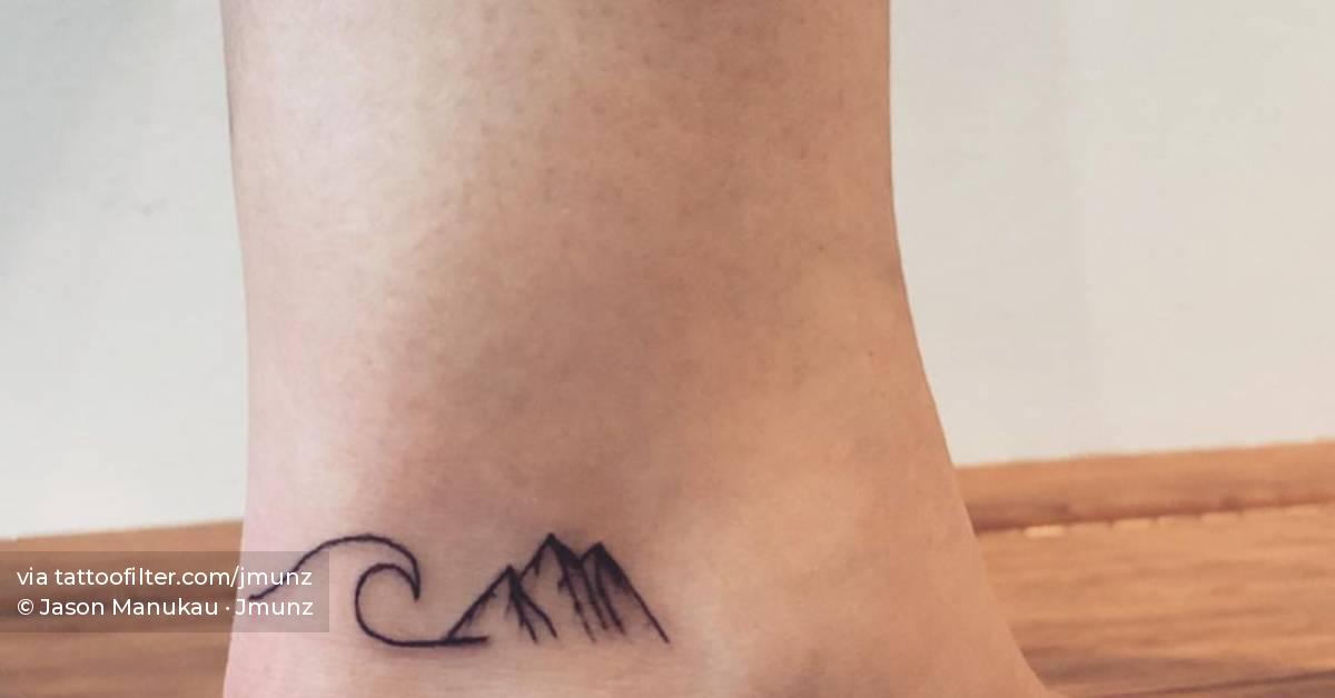 Minimalist Wave And Mountain Tattoo On The Ankle. 628_x_1200_jpg