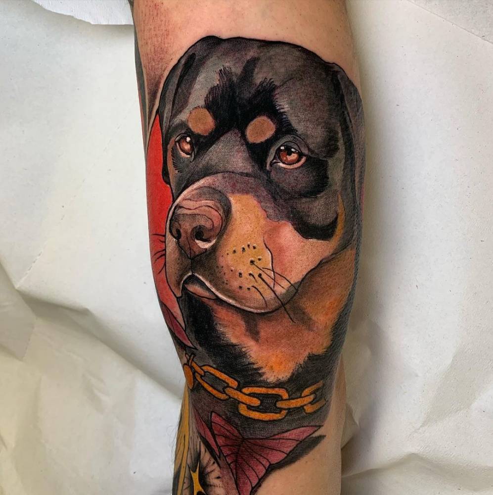 Neotraditional Rottweiler Portrait Tattoo On The Inner 1000_x_997_jpg