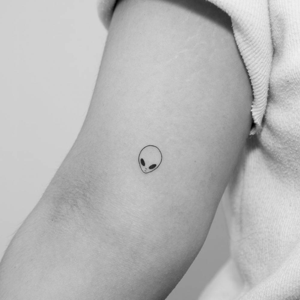 Minimalist Alien Head Tattoo On The Inner Arm. 1000_x_1000_jpg