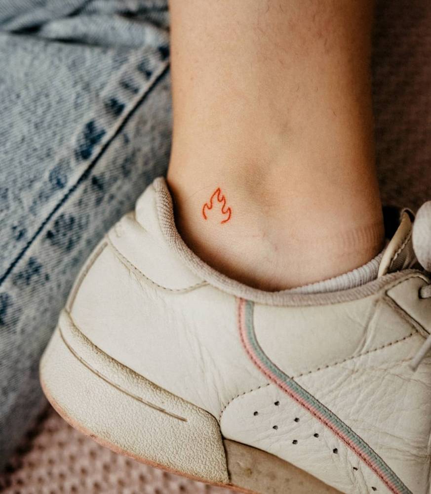 Minimalist Red Flame Tattoo On The Ankle. 1000_x_873_jpg