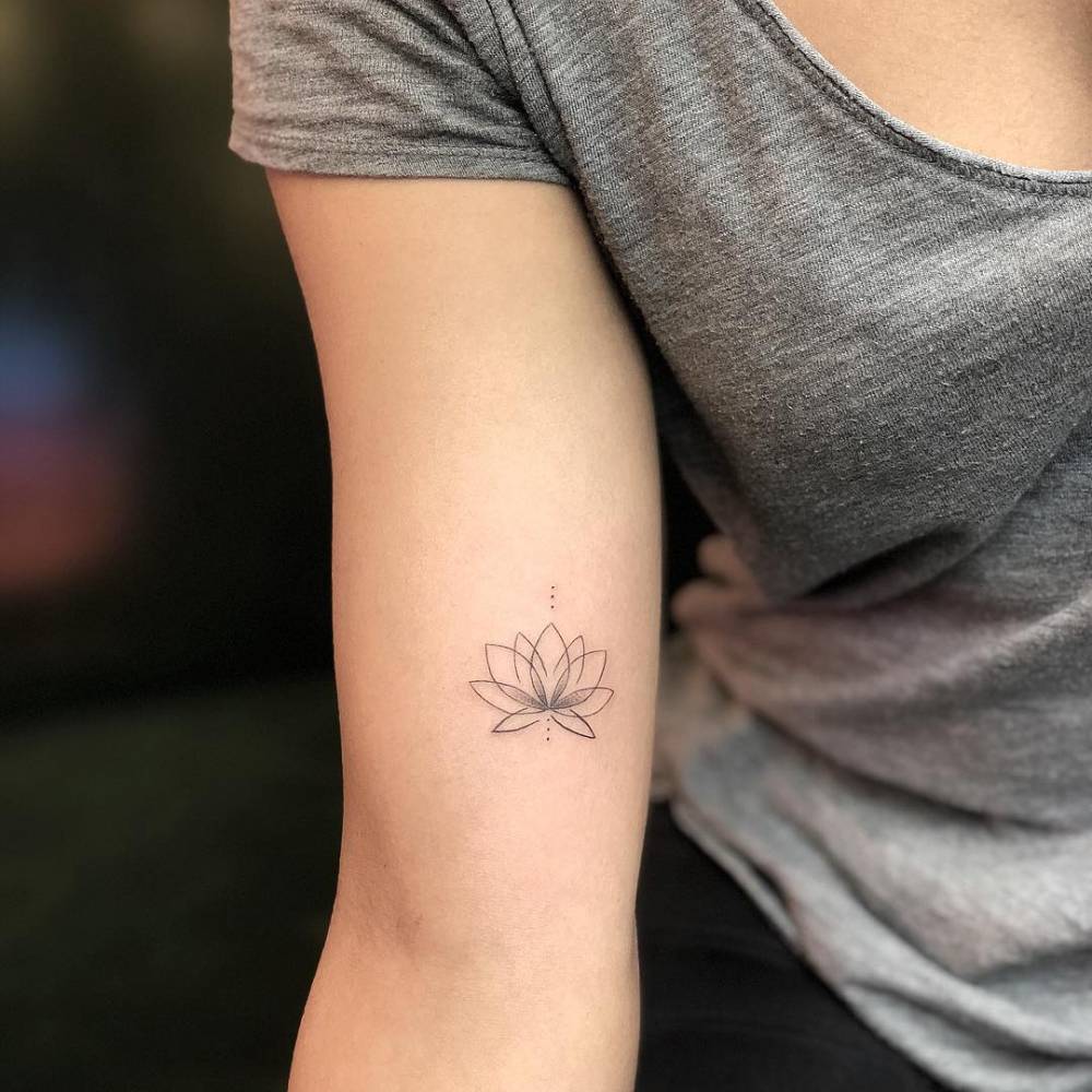 Fine Line Lotus Flower Tattoo On The Right Inner Arm. 1000_x_1000_jpg