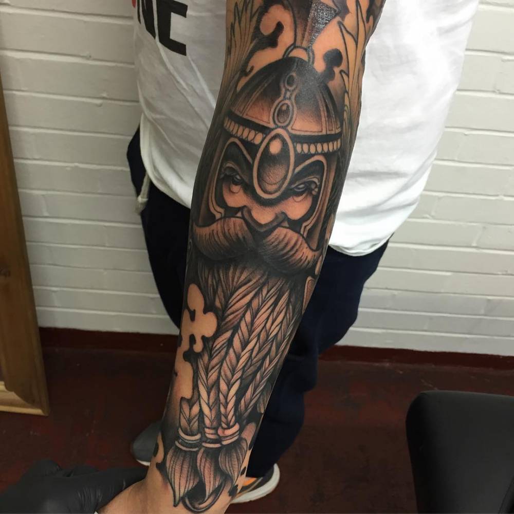 Neotraditional Style Viking Tattoo On The Left Arm. 1000_x_1000_jpg