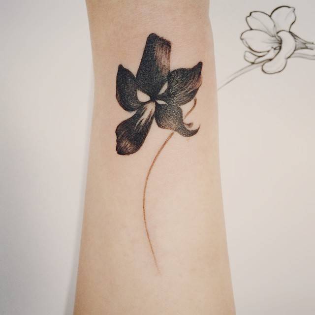 Manchurian Violet Flower Tattoo On The Forearm. 640_x_640_jpg