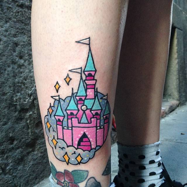 It's time to show them off! Kawaii Style Disney Castle Tattoo On The Right Leg