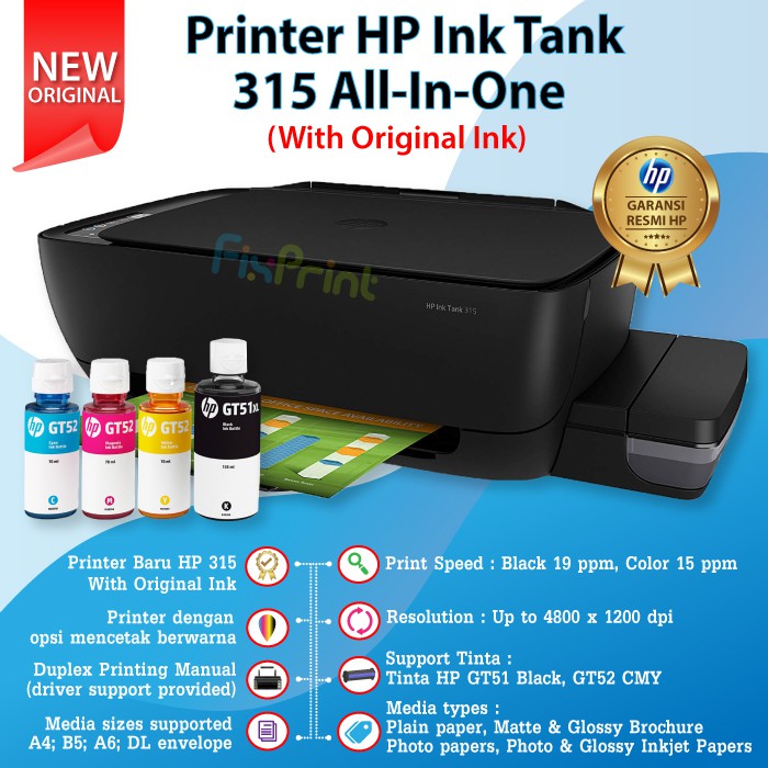 A4 color inkjet printer, perfect for home. Jual Printer Hp Ink Tank 315 All In One Inktank Hp315 Infus Print Scan Copy Indonesia Shopee Indonesia