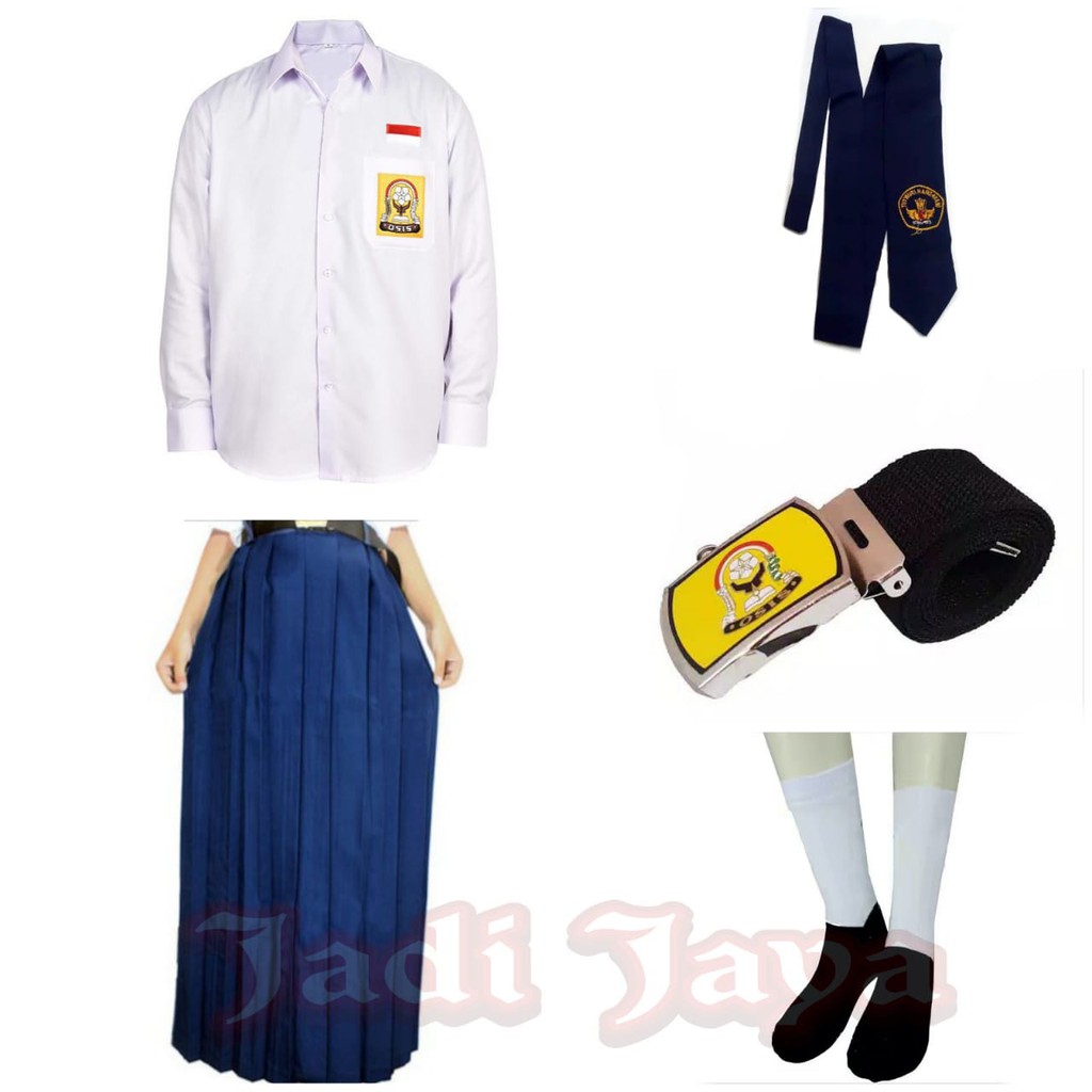 Jual Set Seragam Biru Putih SMP Rok Panjang Baju Panjang Indonesia|Shopee  Indonesia