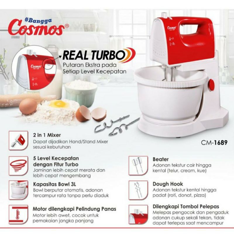 Bisakah donat dibuat menggunakan mixer biasa? Stand Mixer Cosmos Cm 1689 Real Turbo Pengaduk Telur Dan Adonan Shopee Indonesia
