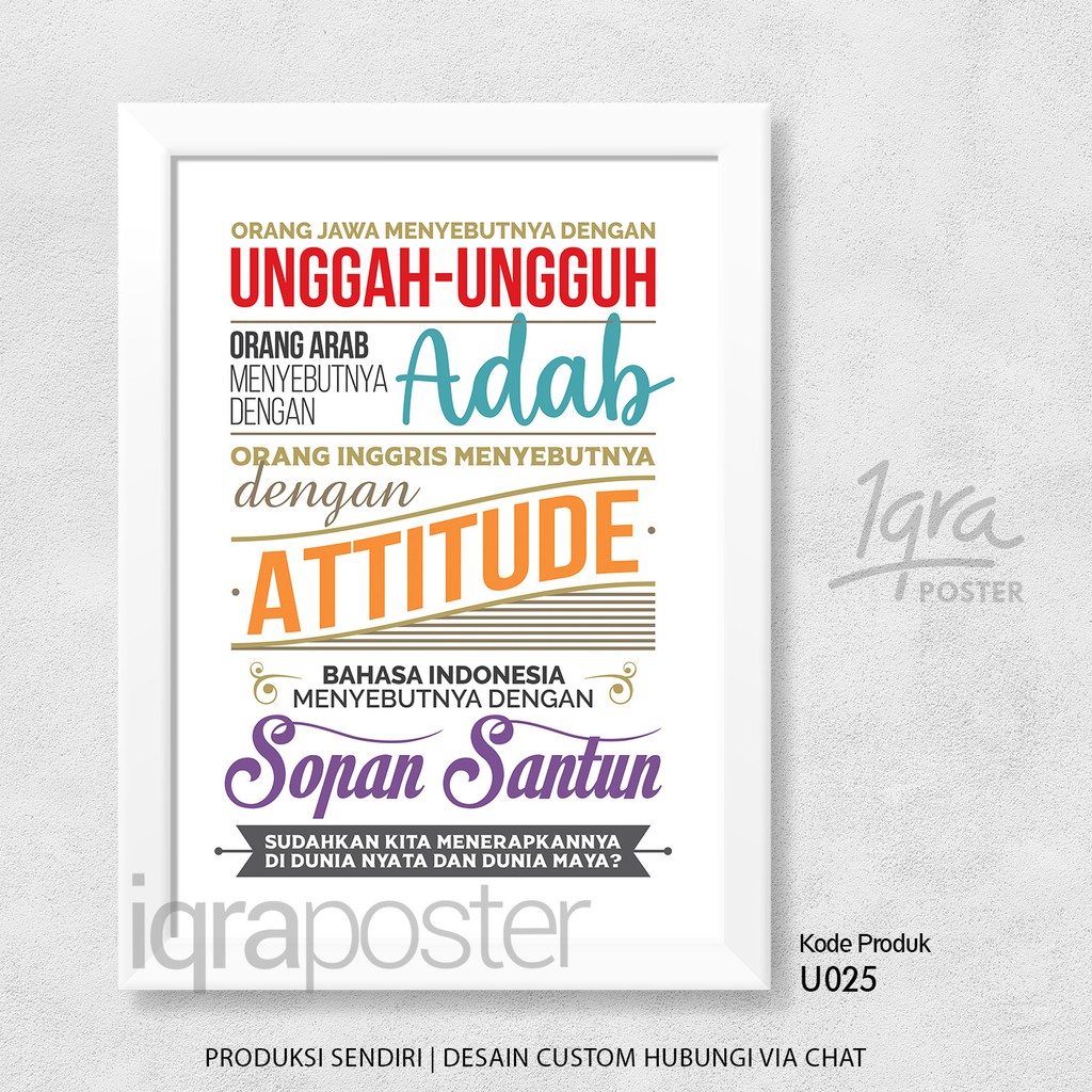 Jual Pajangan Hiasan Dinding Poster Motivasi &amp; Pigura Bingkai A4 - Unggah  Ungguh Adab Sopan Santun U025 Indonesia|Shopee Indonesia