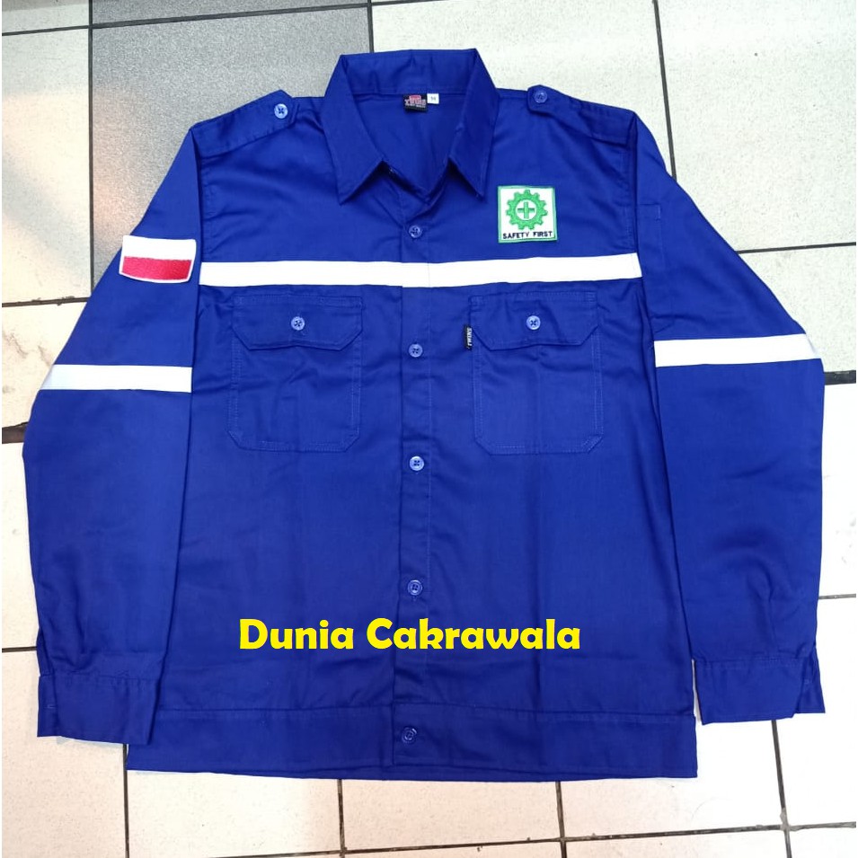 Jual Baju Kerja Safety Plus Logo / Baju Proyek / Seragam Safety / Seragam  Kerja Warna Biru Plus Logo Indonesia|Shopee Indonesia