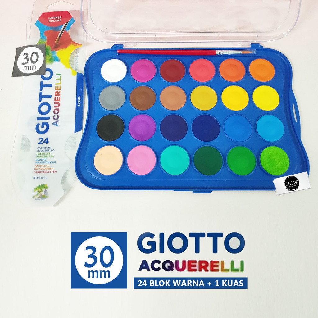 Jual New Giotto Acquerelli 30Mm - 24 Warna / Cat Air Water Color Cake Travel Paint Gratis Kuas Indonesia|Shopee Indonesia 1024_X_1024_jpg