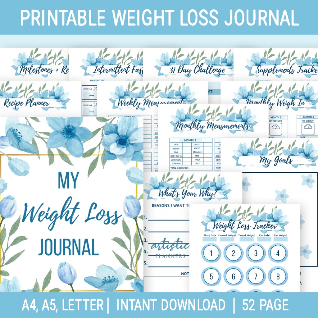 Free printable weight loss tracker. Jual Blue Weight Loss Journal Baby Blue Weight Loss Journal Printable Meal Planner Template Pdf Weight Loss Tracker Weight Loss Motivation Indonesia Shopee Indonesia