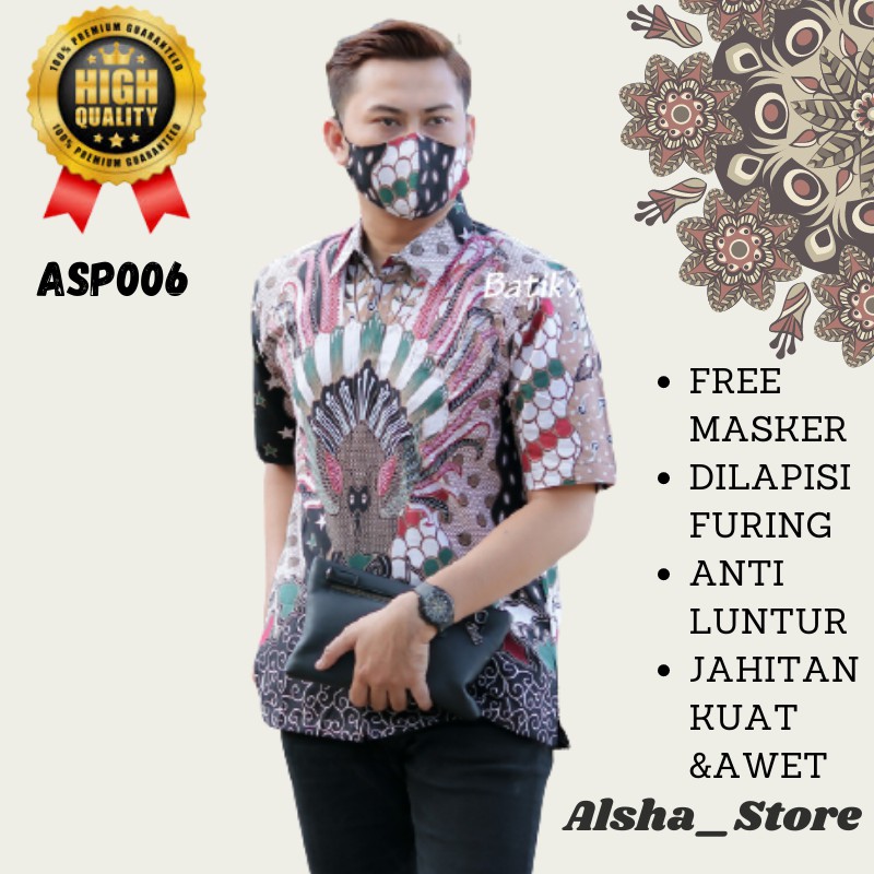 Jual Kemeja Baju Pakaian Batik Premium Lengan Pendek Pria Cowok Mewah Lapis  Furing Free Masker ASP006 Indonesia|Shopee Indonesia