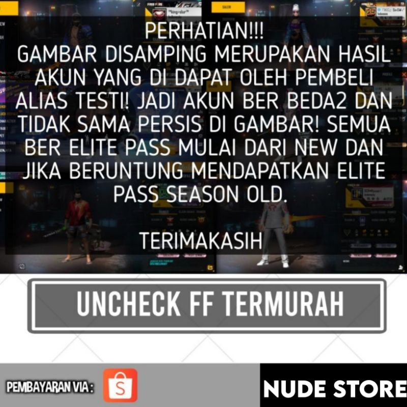 Silahkan datang kesini, buat kalian yang sedang mencari atau butuh akun free fire ff sultan. Uncheck Ff Bergaransi Termurah Cheker Ff Shopee Indonesia