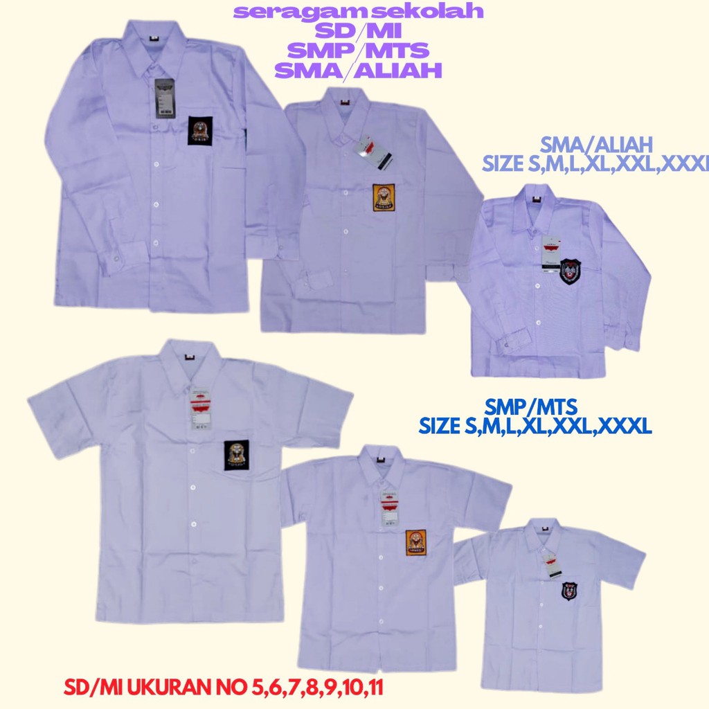 Jual Baju Seragam Hem Dan Kemeja Seragam Sekolah SD/MI SMP/MTS SMA/ALIAH  Warna Putih Bahan Katun NSID Indonesia|Shopee Indonesia