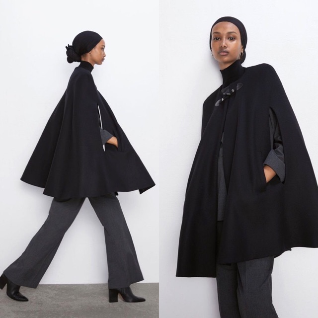 COAT CAPE STYLE WANITA / MANTEL HITAM ZARA LOOKS IMPORT | Shopee Indonesia