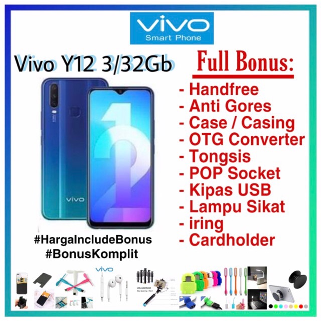 Vivo Y12 Ram 3/32Gb Garansi Resmi Vivo Indonesia Original - Full Bonus  Sesuai Gambar Produk | Shopee Indonesia